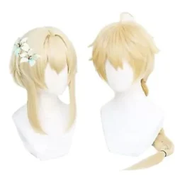 Anime Genshin Lumine Aether Traveler's Pearls Guld Varmebestandig Hårparyk til Voksne (Ying), CJY