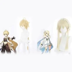 Anime Genshin Lumine Aether Traveler's Pearls Guld Varmebestandig Hårparyk til Voksne (Ying), CJY