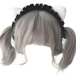 Anime Hårbøjle Flæse Katteøre Hårbøjle Pige Kvinder Halloween Rekvisitter Hårbånd Kostume Hovedbeklædning Masker Hovedbeklædning Hvid