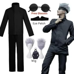 Anime Jujutsu Kaisen Gojo Satoru Cosplay Kostume Øjenlap Parykker Briller Suit Halloween Kostumer til Mænd-Perfet Wig A Only M
