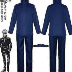2023-anime Jujutsu Kaisen Gojo Satoru Cosplay Kostume Toppe Bukser Øjenlap Halloween Fest Mænd Uniform Parykker-1-1(S Sort Pakke 5)