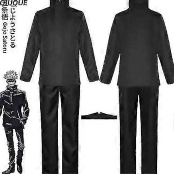 2023-anime Jujutsu Kaisen Gojo Satoru Cosplay Kostume Toppe Bukser Øjenlap Halloween Fest Mænd Uniform Parykker-1-1(S Sort Pakke 5)
