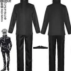 2023-anime Jujutsu Kaisen Gojo Satoru Cosplay Kostume Toppe Bukser Øjenlap Halloween Fest Mænd Uniform Parykker-1-1(S Sort Pakke 5)