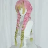 Anime lyserød og grøn paryk til Mitsuri Cosplay flettet hårparyk med fletninger Halloween festparyk + kasket, wz-2055 (FMY),CJY