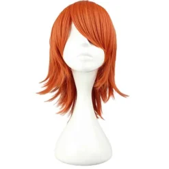 Anime One Piece Nami paryk orange, velegnet til rollespilsfester, krøllet hår, makeup, dansefester, syntetisk paryk orange