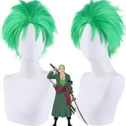 Anime ONE PIECE Slicked-back grøn paryk Short Layer Roronoa Zoro