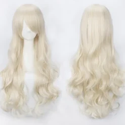 Anime paryk cos knap net høj temperatur silke 80CM langt krøllet hår-K027-07,CJY