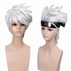 Anime paryk, sølvhvid okantian anti-warp kort hår, cosplay paryk, hvid paryk + pandebånd