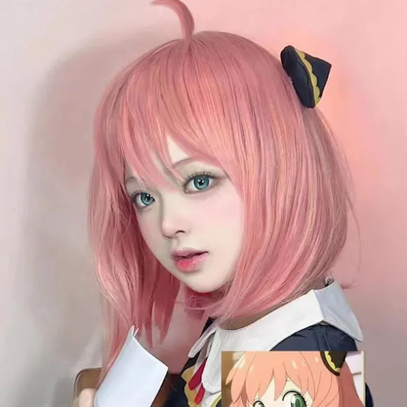 Anime Spy X Family Anya Forger Piger Rosa Cosplay Parykker Hår Acc