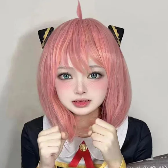 Anime Spy X Family Anya Forger Piger Rosa Cosplay Parykker Hår Acc