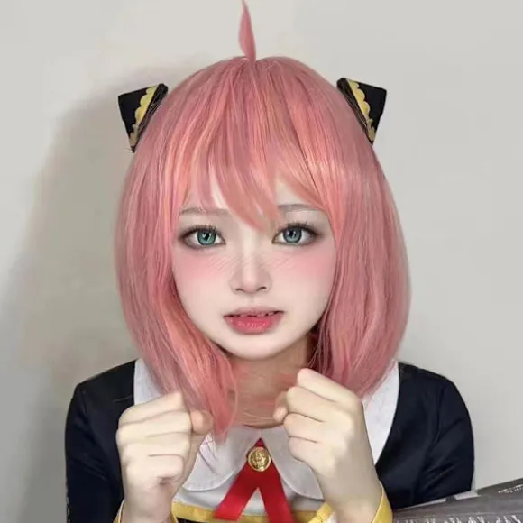 Anime Spy X Family Anya Forger Piger Rosa Cosplay Parykker Hår Tilbehør
