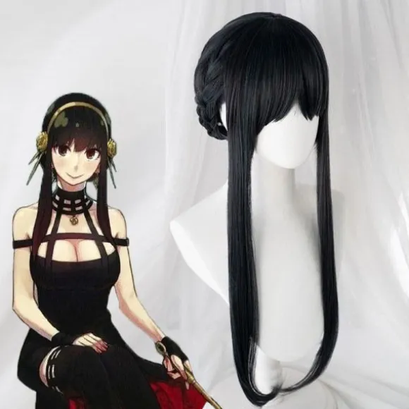 Anime SPY×FAMILY Yor Forger Lang Sort Cosplay Paryk Hår Rul Pl Sort En Størrelse