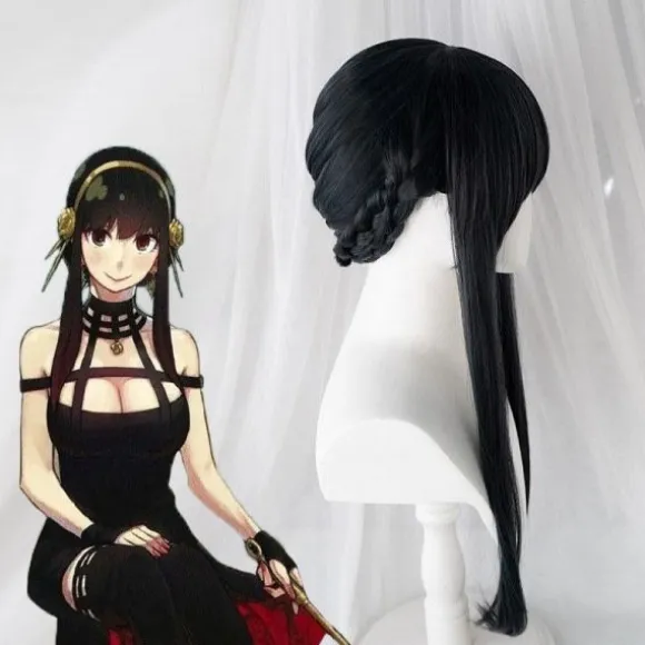 Anime SPY×FAMILY Yor Forger Lang Sort Cosplay Paryk Hår Rul Pl Sort En Størrelse