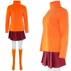 Anime Velma Cosplay Kostume Filmkarakter Orange Uniform Halloween Kostume Til Kvinder Piger Cosplay Kostume Paryk V short version XL