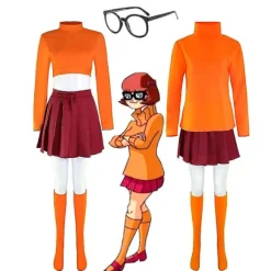 Anime Velma Cosplay Kostume Filmfigur Orange Uniform Halloween Kostume Til Kvinder Piger Cosplay Kostume Paryk -a long version M
