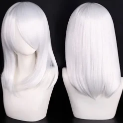 Anime-karakterer cosplay paryk med pandehår, mellemlang 40 cm, hvid