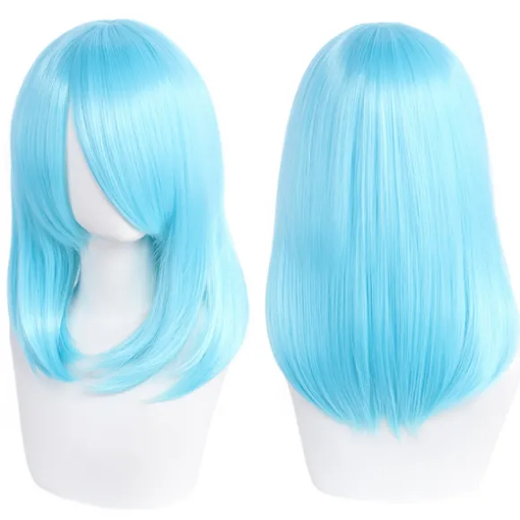 Anime-karakterer cosplay paryk med pandehår, mellemlang 40 cm, himmelblå