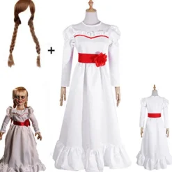 Annabel Film Cosplay Kostume til Kvinder Børn Voksen Halloween Kostumer og Paryk Rædsel Skræmmende Fancy Hvid Kjole Outfits A kun paryk-FF- A only wig L | Fyndiq