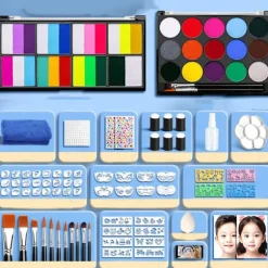 Ansigtsmalingssæt til børn og voksne, 18 farver + 15 farver Ikke-giftig vandaktiveret ansigtsmalingsmakeup-palette, inkluderer flere makeupværktøjer. Ideel til | Fyndiq