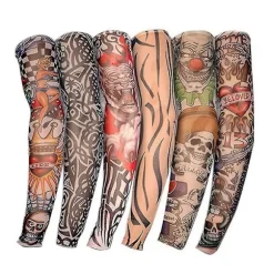 Arm Tatoveringsærmer, 6-pak Mænd Fake Midlertidig Tatovering Nylon Armstrømper Elastisk Biker Sleevelet Til Halloween