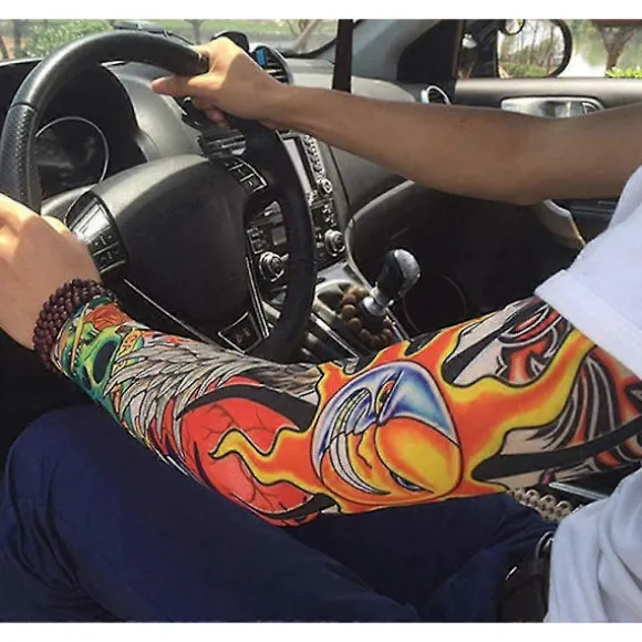 Arm Tattoo Ærmer, 6 Pak Mænd Falske Midlertidige Tatovering Nylon Ærme Arm Strømper Elastisk Biker Ærme til Halloween