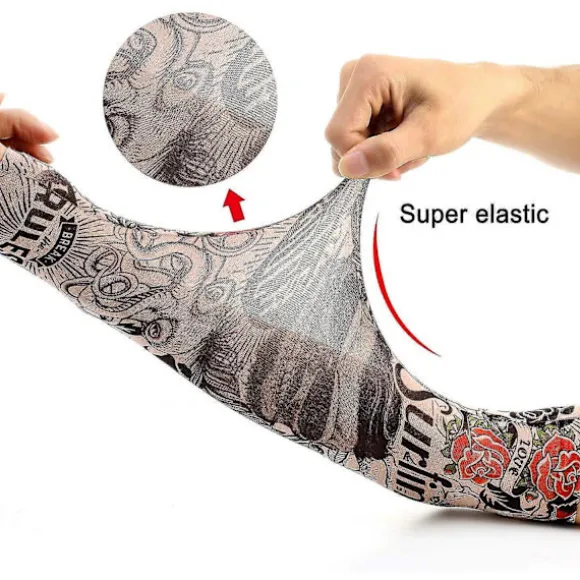Arm Tattoo Ærmer, 6 Pak Mænd Falske Midlertidige Tatovering Nylon Ærme Arm Strømper Elastisk Biker Ærme til Halloween