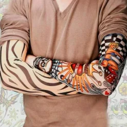Arm Tattoo Ærmer, 6 Pak Mænds Falske Midlertidige Tattoo Ærmer Arm Strømper Elastisk til Halloween