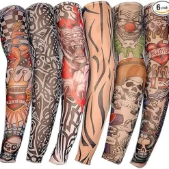 Arm Tattoo Ærmer, 6 Pak Mænds Falske Midlertidige Tattoo Ærmer Arm Strømper Elastisk til Halloween