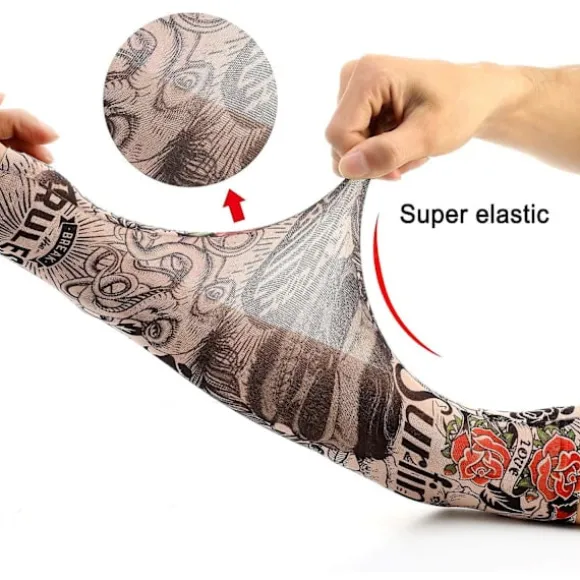Armtatoveringsærmer, 6-pak mænd falske midlertidige tatoveringsærmer armstrømper elastiske til Halloween