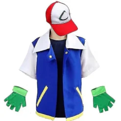 Ash Ketchum Kostume Kit Voksen Drenge Piger Ash Ketchum Halloween Cosplay Tøj Top Træner Kasket Og Handsker Sæt -a 150