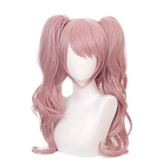 Aveki Anime Cosplay Kostume Kunstigt Hår Aftagelig Dobbelt Hale Flet Paryk Pink Lang Bølget Cosplay Paryk Til Performance, Pink-152,wz-1749 (FMY)