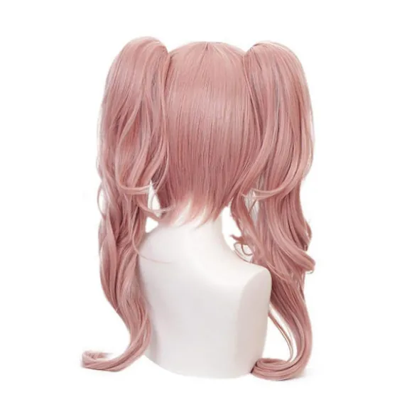 Aveki Anime Cosplay Kostume Kunstigt Hår Aftagelig Dobbelt Hale Flet Paryk Pink Lang Bølget Cosplay Paryk Til Performance, Pink-152,wz-1749 (FMY)