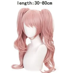 Aveki Anime Cosplay Kostume Kunstigt Hår Aftagelig Dobbelt Hale Flet Paryk Pink Lang Bølget Cosplay Paryk Til Performance, Pink-152,wz-1749 (FMY)