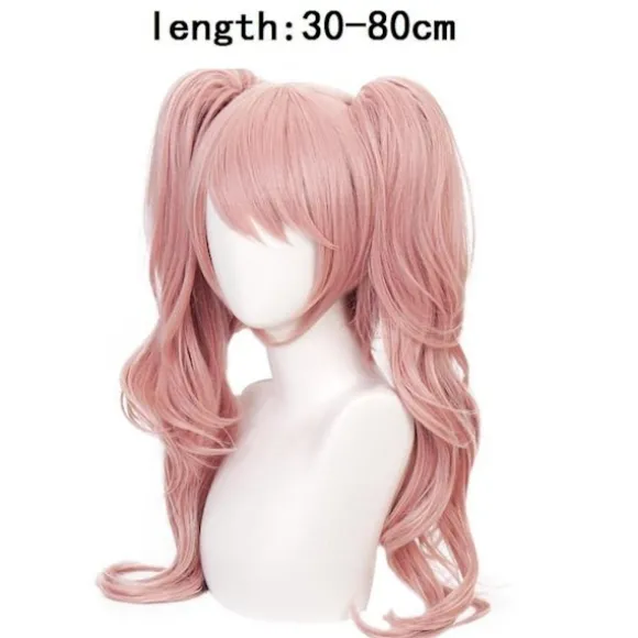 Aveki Anime Cosplay Kostume Kunstigt Hår Aftagelig Dobbelt Hale Flet Paryk Pink Lang Bølget Cosplay Paryk Til Performance, Pink-152,wz-1749 (FMY)