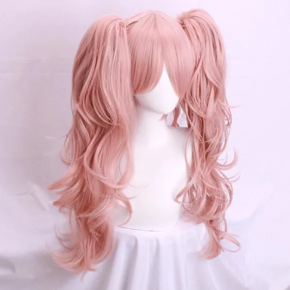Aveki Anime Cosplay Kostume Kunstigt Hår Aftagelig Dobbelt Hale Flet Paryk Pink Lang Bølget Cosplay Paryk Til Performance, Pink-152,wz-1749 (FMY)