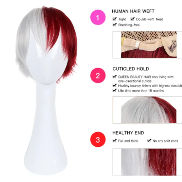 AVEKI Anime My Hero Academia Todoroki Shoto Cosplay Multi-Color Kostume Paryk, med Pandehår Inklusive Varmebestandig til Voksne, Rød-485