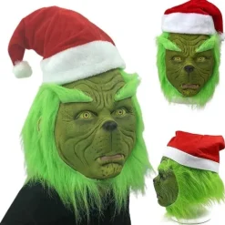 (AZC) Jul Grinch Helhoved Latex Maske Voksen Julehat Monster Cosplay Karneval Party Kostume Maskerade Rekvisitter
