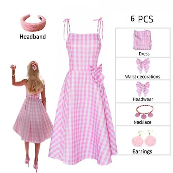 Barbie Kostume til Kvinder Barbie Kjole Bedårende Rosa Dame Cosplay Piger Tøj Kvinde Halloween Klassisk Dukke Rollespil Barbie Dress Up XL