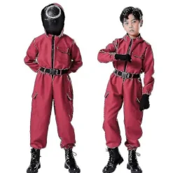 Barn Squid Game Kostume Cosplay Jumpsuit + Squid Game Maske Halloween Outfit Presenter Fest 140 140 square