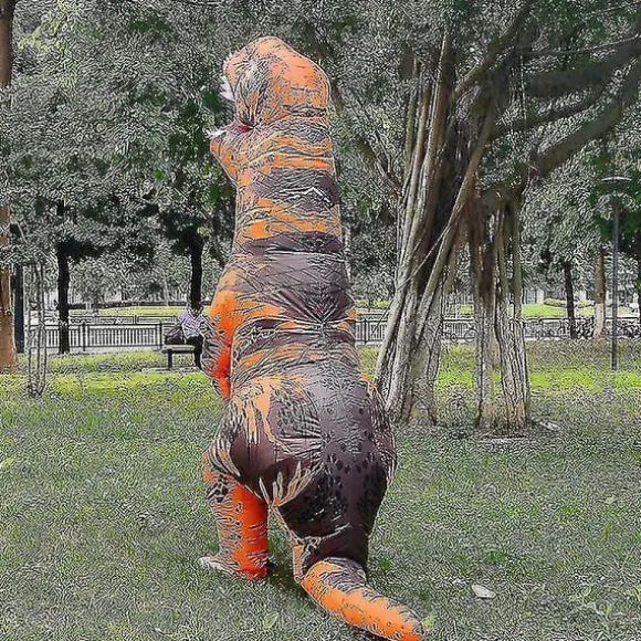 Barn Vuxen Dinosaur Uppblåsbara Cosplay Kostymer T-rex Anime Tecknad Festklänning Kostymer Halloween Kostnad brown szq