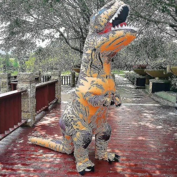 Barn Vuxen Dinosaur Uppblåsbara Cosplay Kostymer T-rex Anime Tecknad Festklänning Kostymer Halloween Kostnad brown szq