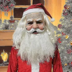 Bebetter Herre Julemand Maske, Jule Latex Maske, Julemand Hoved Maske, Realistisk Julemand Gammel Mand Maske med Rød Julemandshat til Fest