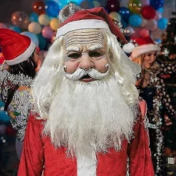 Bebetter Herre Julemand Maske, Jule Latex Maske, Julemand Hoved Maske, Realistisk Julemand Gammel Mand Maske med Rød Julemandshat til Fest