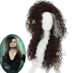 Bellatrix Lestrange Paryk, Lang Brun Blandet Bølget, Varmebestandig Cosplay Kostume Paryk + Parykhætte (FMY)