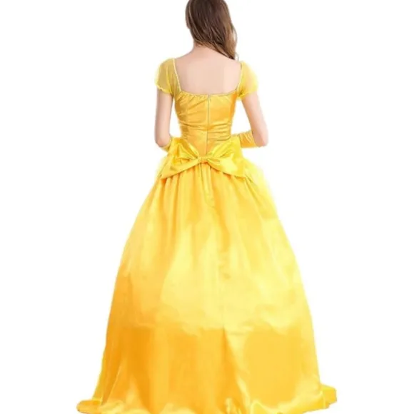 Belle kjole voksen prinsesse kostume fest karneval cosplay performance halloween gul kostume med handsker,XXL
