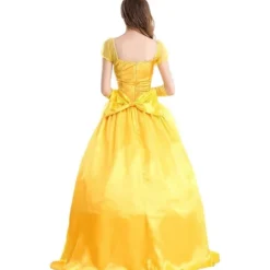 Belle kjole voksen prinsesse kostume fest karneval cosplay performance halloween gul kostume med handsker, XXL