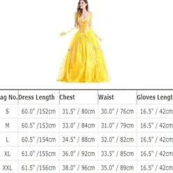 Belle kjole voksen prinsesse kostume fest karneval cosplay performance halloween gul kostume med handsker, XXL
