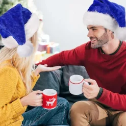 Blå Julehue til Voksne, Deluxe Fløjl Julemandshat, Luksus Julemandshat til Kvinder og Mænd, Kostume til Julefest