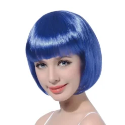 Blå Kort Bob Cosplay Flapper Paryk - Syntetisk Kostume Dame Naturligt Look Halloween Fest Jule Pandehår Parykker, CJY