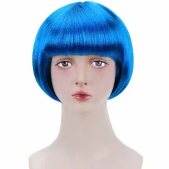 Blå Kort Bob Cosplay Flapper Paryk - Syntetisk Kostume Dame Naturligt Look Halloween Fest Jule Pandehår Parykker, CJY